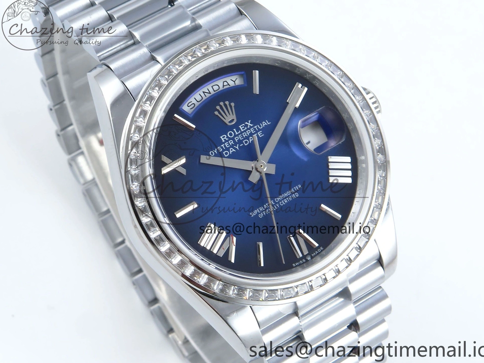 MiroTime 0409 Seasonal DayDate 40 SS QF 1:1 Best Edition Blue Black Dial Diamonds Bezel on President Bracelet A2836 V5 (Gain Weight) 482